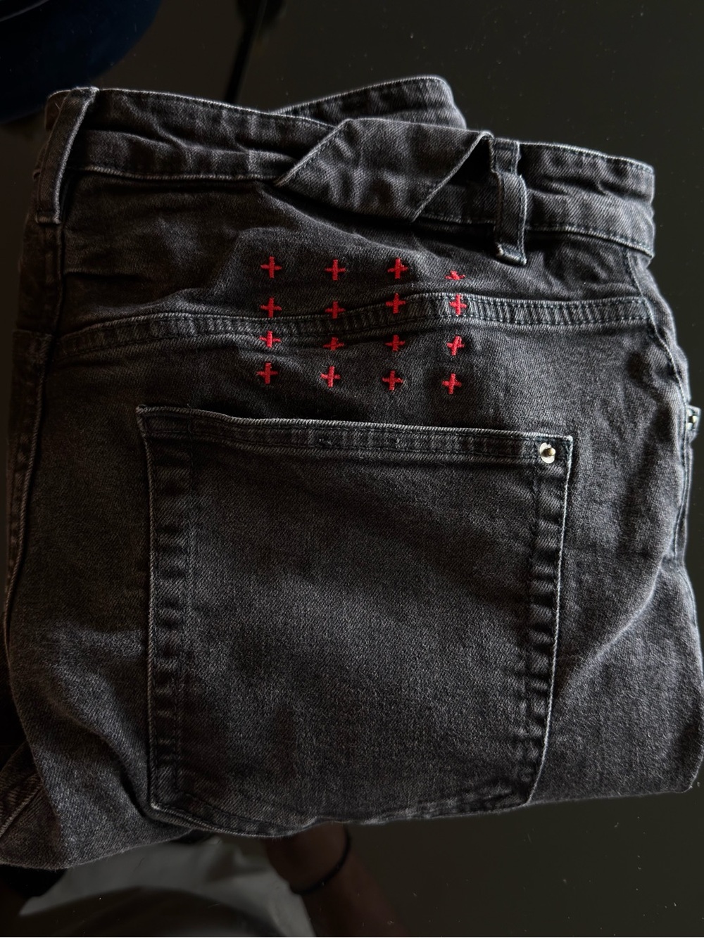 Ksubi Black Slim Jeans with Red Cross Stitching